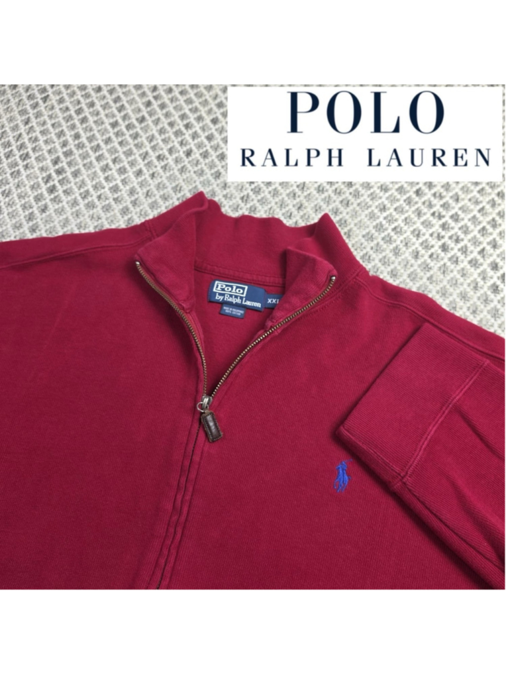 Polo Ralph Lauren Mens XXL Red Full Zip Cotton Sweatshirt Jacket Blue Pony